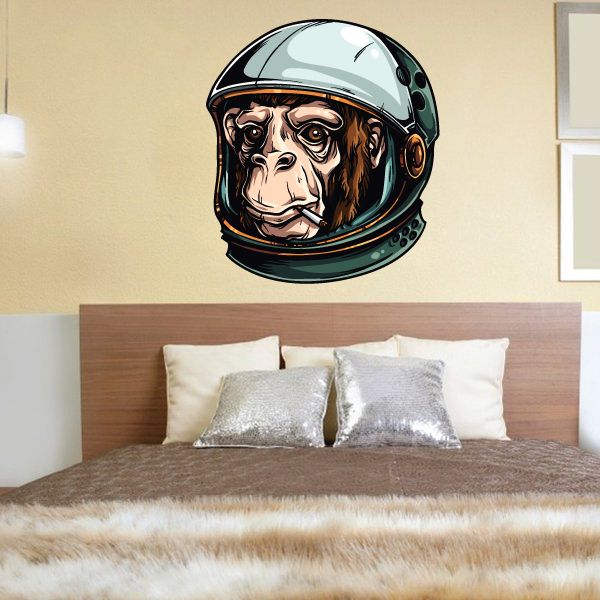 Astronaut monkey face sticker with dark helmet and black outlines