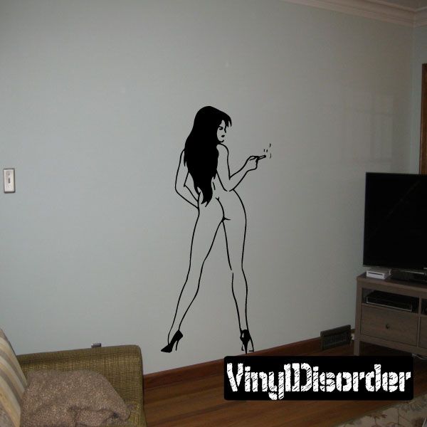 Nude woman cigarette silhouette decal, black wall vinyl sticker
