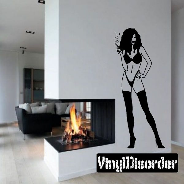 Lingerie woman wall decal, black silhouette standing with hands on hips