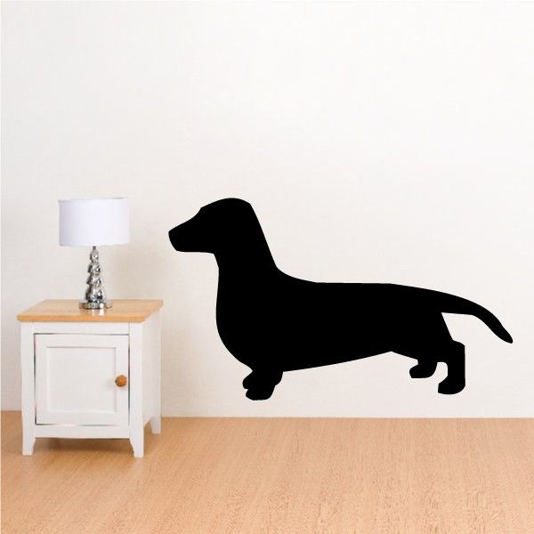 Smooth dachshund silhouette decal, black dachshund shape with long body and short legs