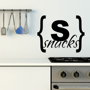 Snacks brackets decal with bold black 'snacks' lettering in bracket braces