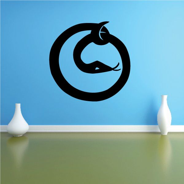Black snake zodiac wall decal inside a circular crescent design