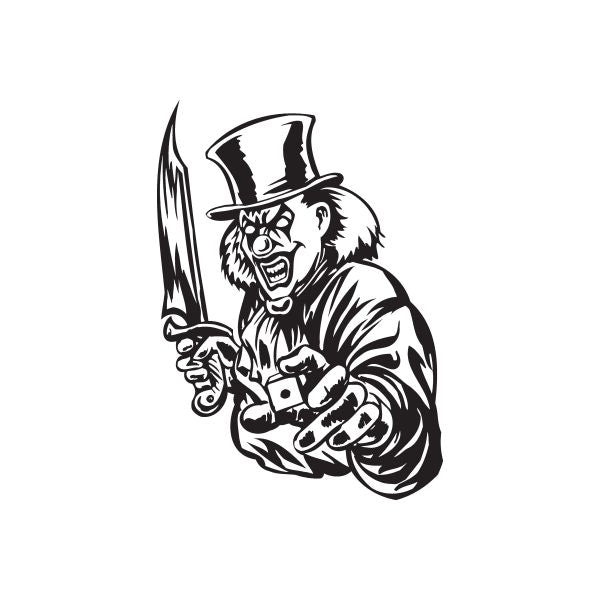 Black and white clown face decal holding a knife
