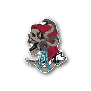 Snake and skull vinyl sticker with red hood and blue dagger