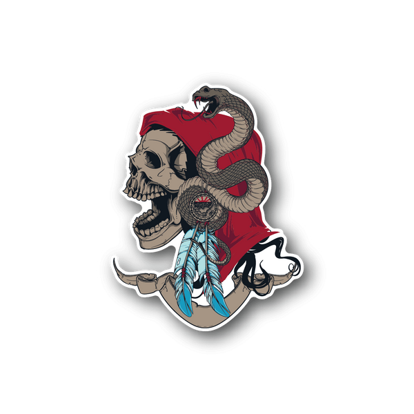 Snake and skull vinyl sticker with red hood and blue dagger