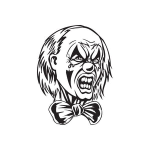 Clown head decal with snarling face and bow tie