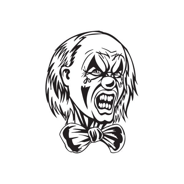 Clown head decal with snarling face and bow tie
