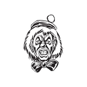 Clown face decal for golf hat, snarling with bow tie and cap, black and white