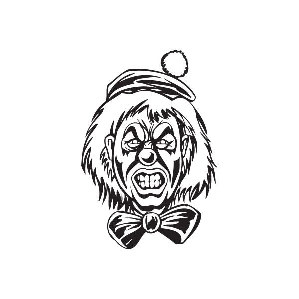 Clown face decal for golf hat, snarling with bow tie and cap, black and white