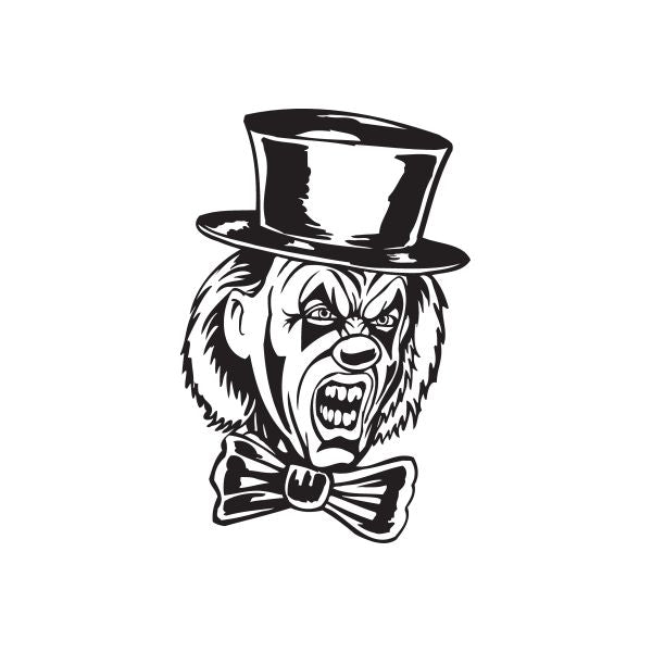 Snarling clown head decal with black top hat and bow tie