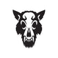 Snarling wolf skull decal, black and white stylized face