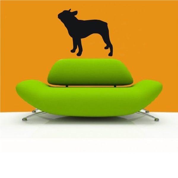 Boston Terrier dog decal, black silhouette sniffing pose