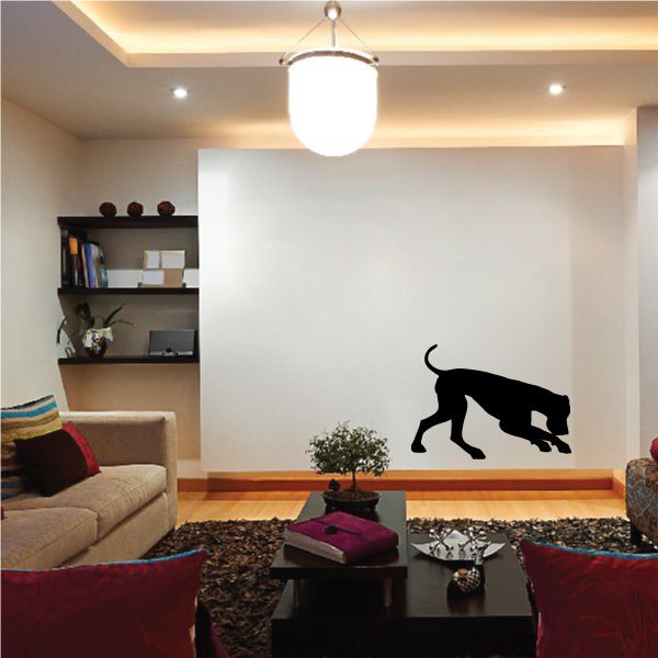 Great Dane decal showing a black dog sniffing to the left on a wall