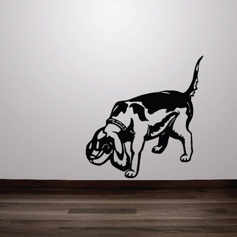 Sniffing hunting dog decal, black and white dog silhouette
