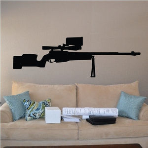 Sniper rifle decal in black with long barrel and scope silhouette