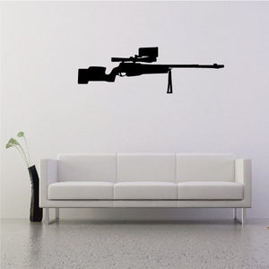 Sniper rifle wall decal with bipod, black silhouette