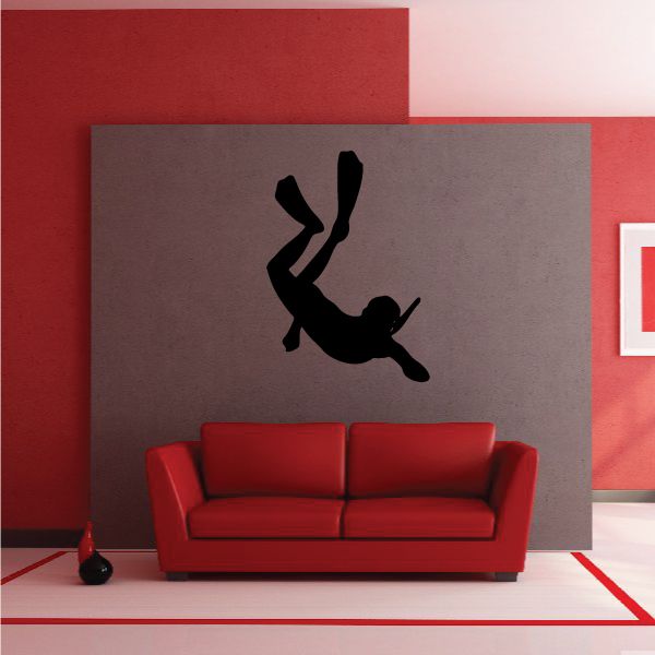 Snorkel diving silhouette wall decal, black