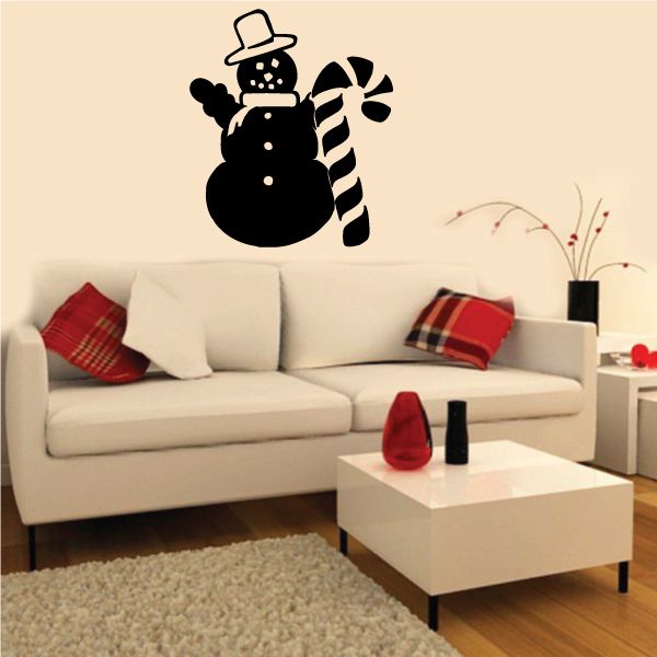 Image of Snow Man with Hat and Candy Cane Decal