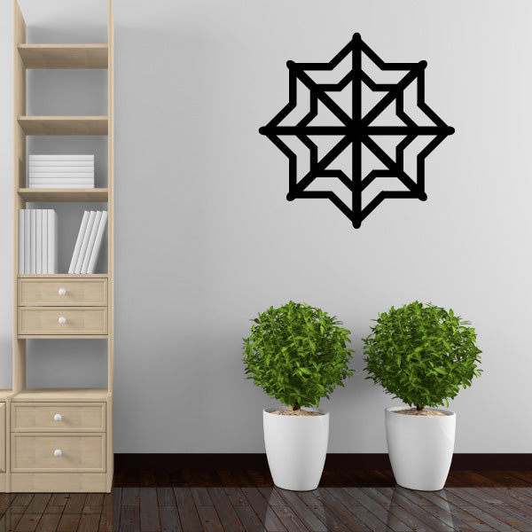 Spider web-inspired symmetrical snowflake wall sticker in monochrome