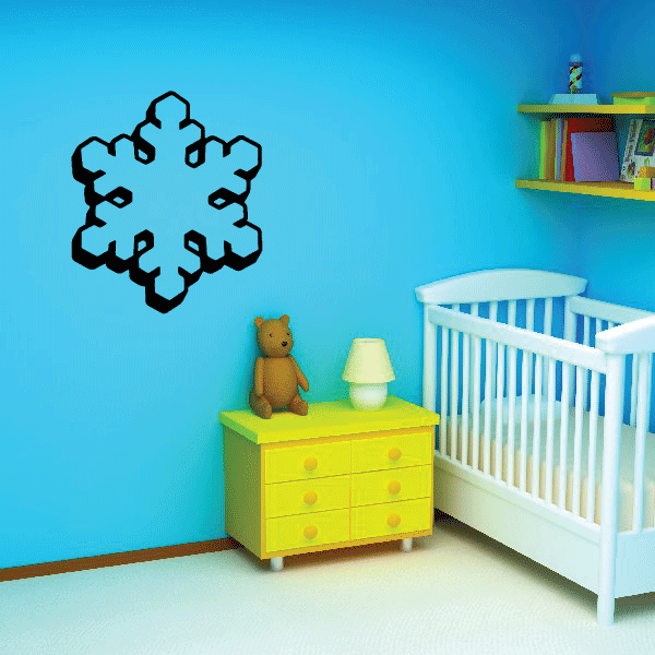 Nursery room featuring a crib and snowflake decals for a cozy atmosphere