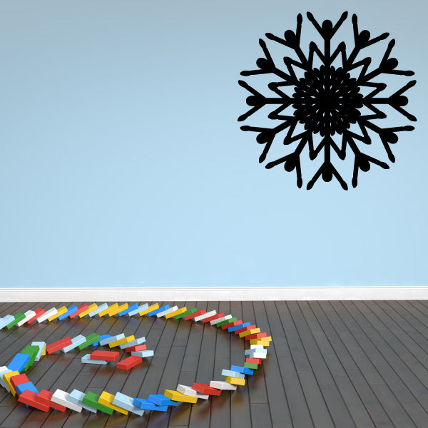 Bedroom wall adorned with a Snowflake Decal, complemented by a wooden floor