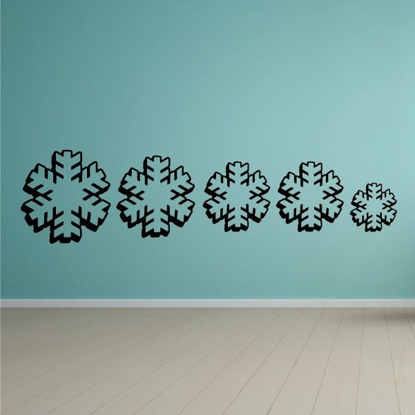 Snowflake family kit decal set with five black layered snowflakes