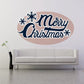 Merry Christmas printed decal with blue snowflakes and striped lettering