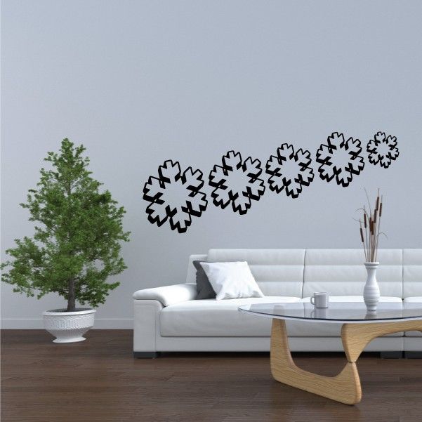 Snowflake wall decal kit with row of black snowflakes