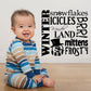 Winter wall decal with black snowflakes, icicles, and word art