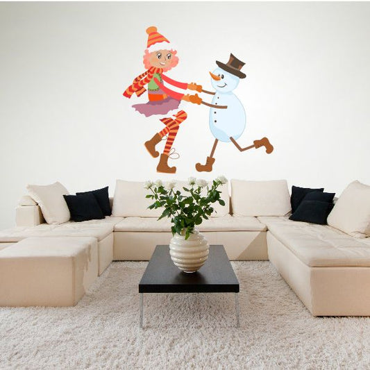 Image of Snowman Dancing with Girl Decal