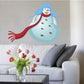 Snowman sticker with blue trapper hat, red scarf, and smiling snowman face
