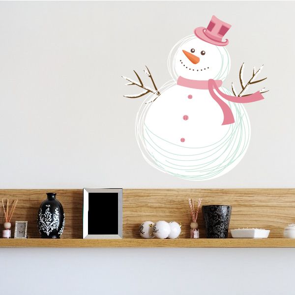 Image of Snowman with Pink Top Hat and Scarf Sticker