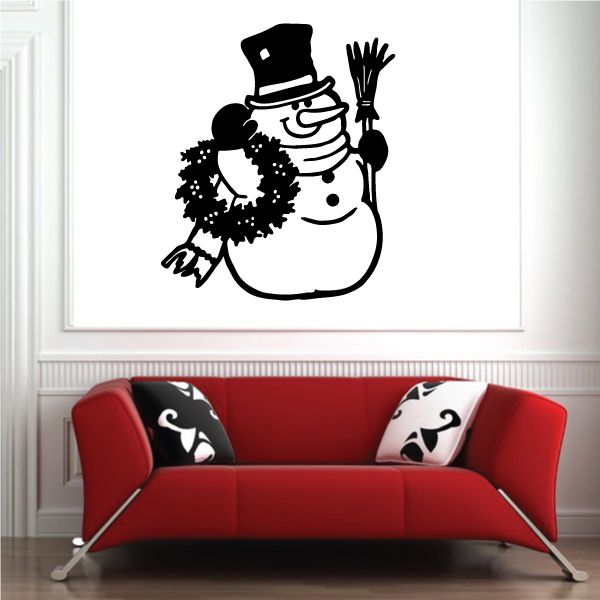 Image of Snowman with Wreath Decal