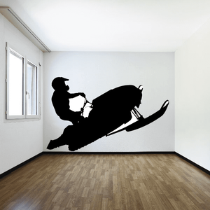 Black snowmobile hill climb decal with rider silhouette on an angled snowmobile