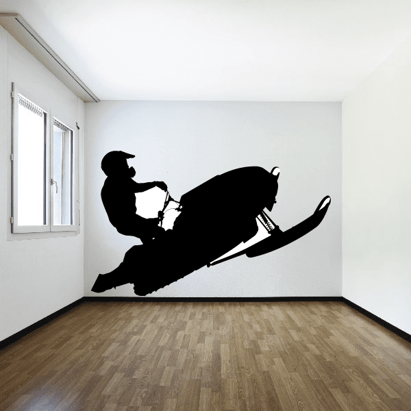 Black snowmobile hill climb decal with rider silhouette on an angled snowmobile