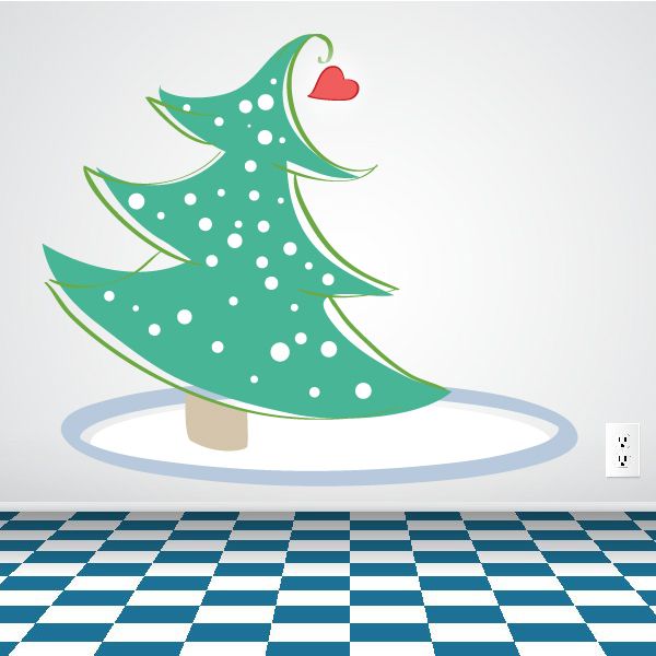 Image of Snowy Christmas Tree with Heart Sticker