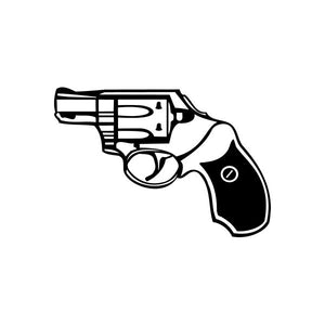 Snub-nosed revolver detail decal, black and white outline of handgun