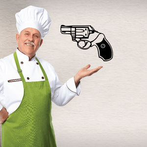 Snub-nosed revolver wall decal, black outline gun design with cylinder details