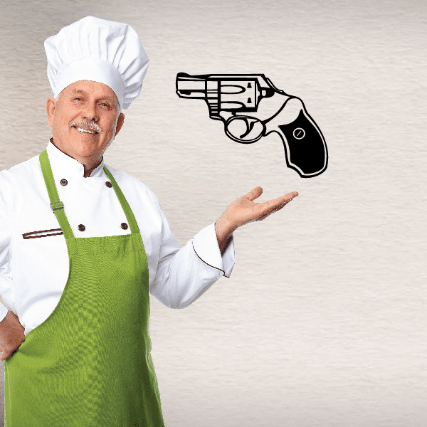 Snub-nosed revolver wall decal, black outline gun design with cylinder details