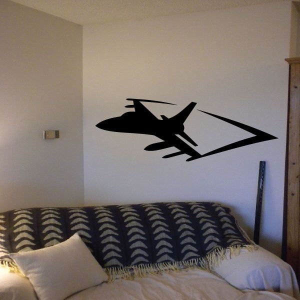 F-16 fighter jet wall decal, black silhouette