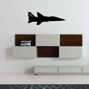Black fighter jet silhouette wall decal with upward soaring profile
