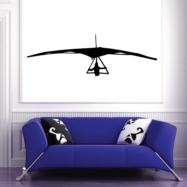 Soaring hang glider wall decal, black silhouette with control bar