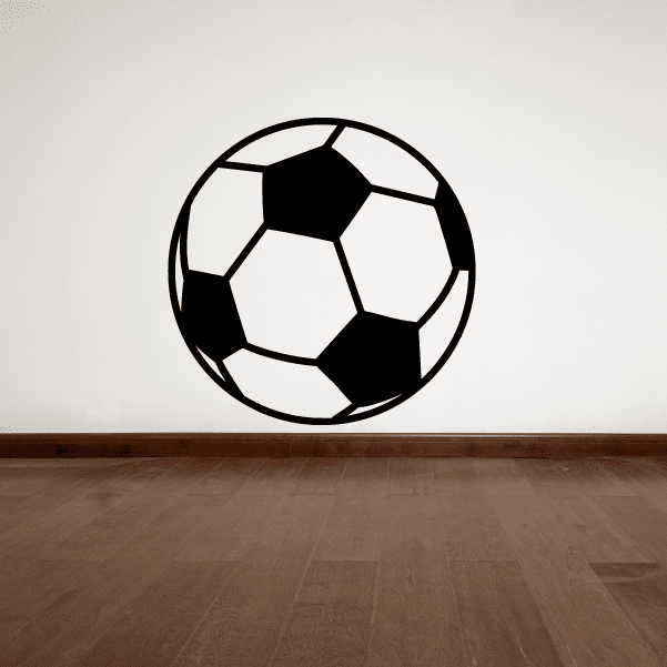 Soccer ball decal with black and white pentagon pattern