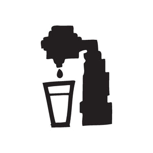 Soda fountain drink decal, black silhouette of cup with straw and dripping drops