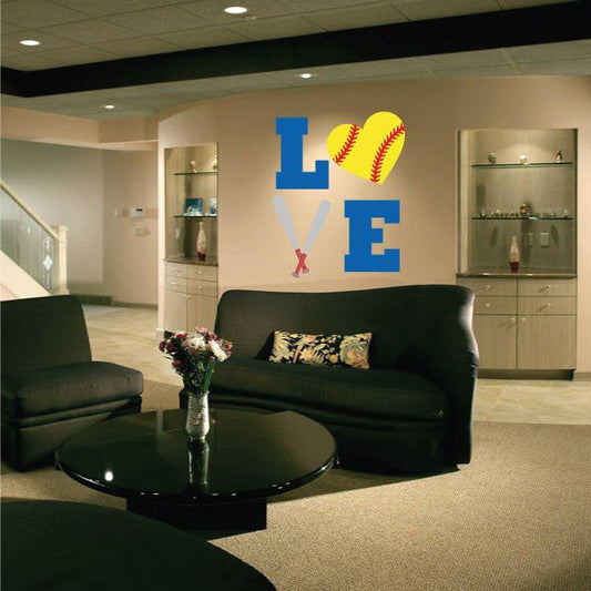 Image of Softball Love Printed Die Cut Decal