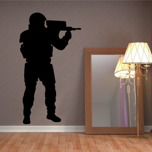Soldier aiming decal with rifle silhouette