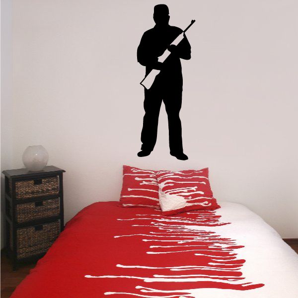 Soldier holding rifle decal, black silhouette standing figure