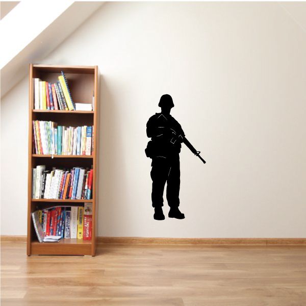 Silhouette soldier holding rifle wall decal