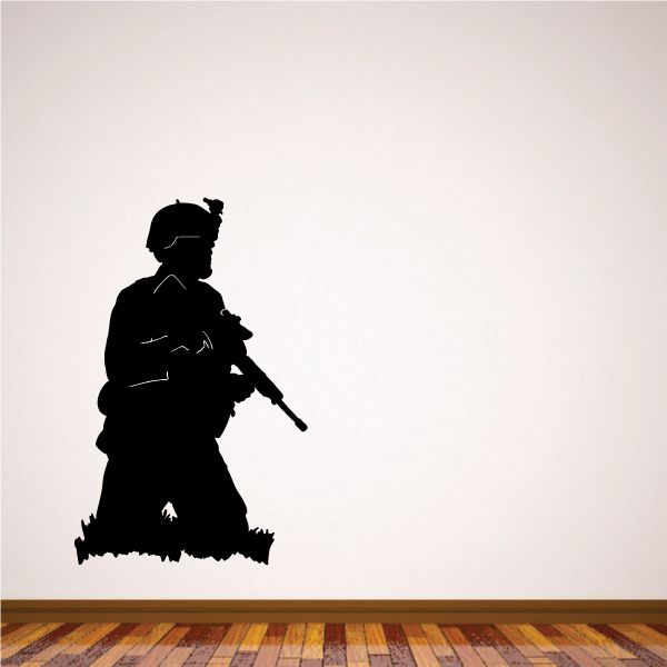 Soldier silhouette decal holding a rifle