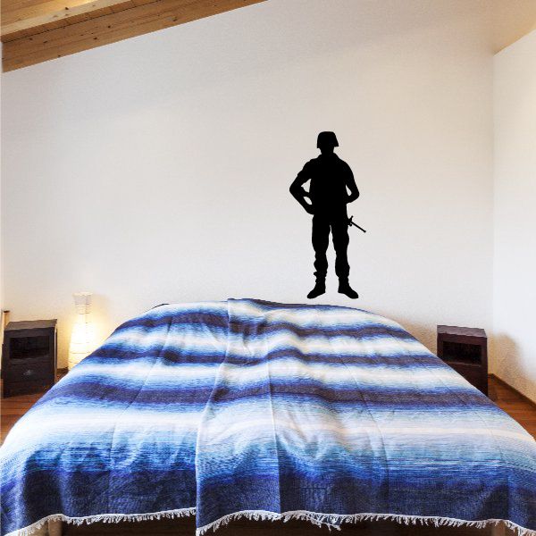 Soldier in light armor decal silhouette, holding sword and shield